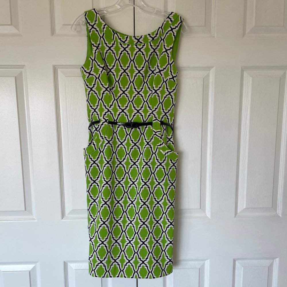 London Times lime green geometric print sheath dress size 6 never been worn